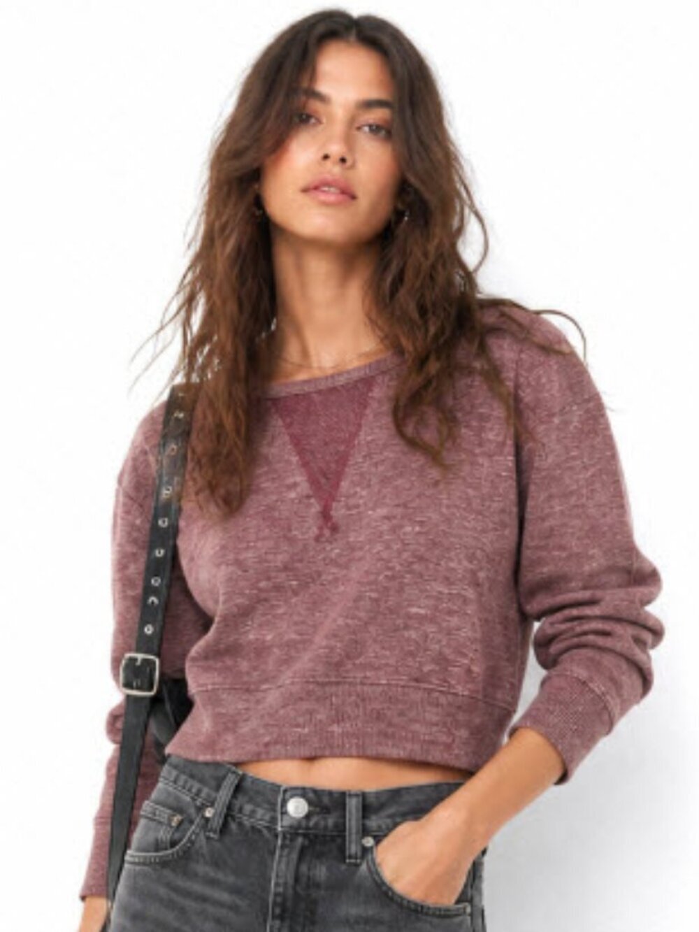 Aritzia Mauve Crew Neck Cropped Sweater Size Medium